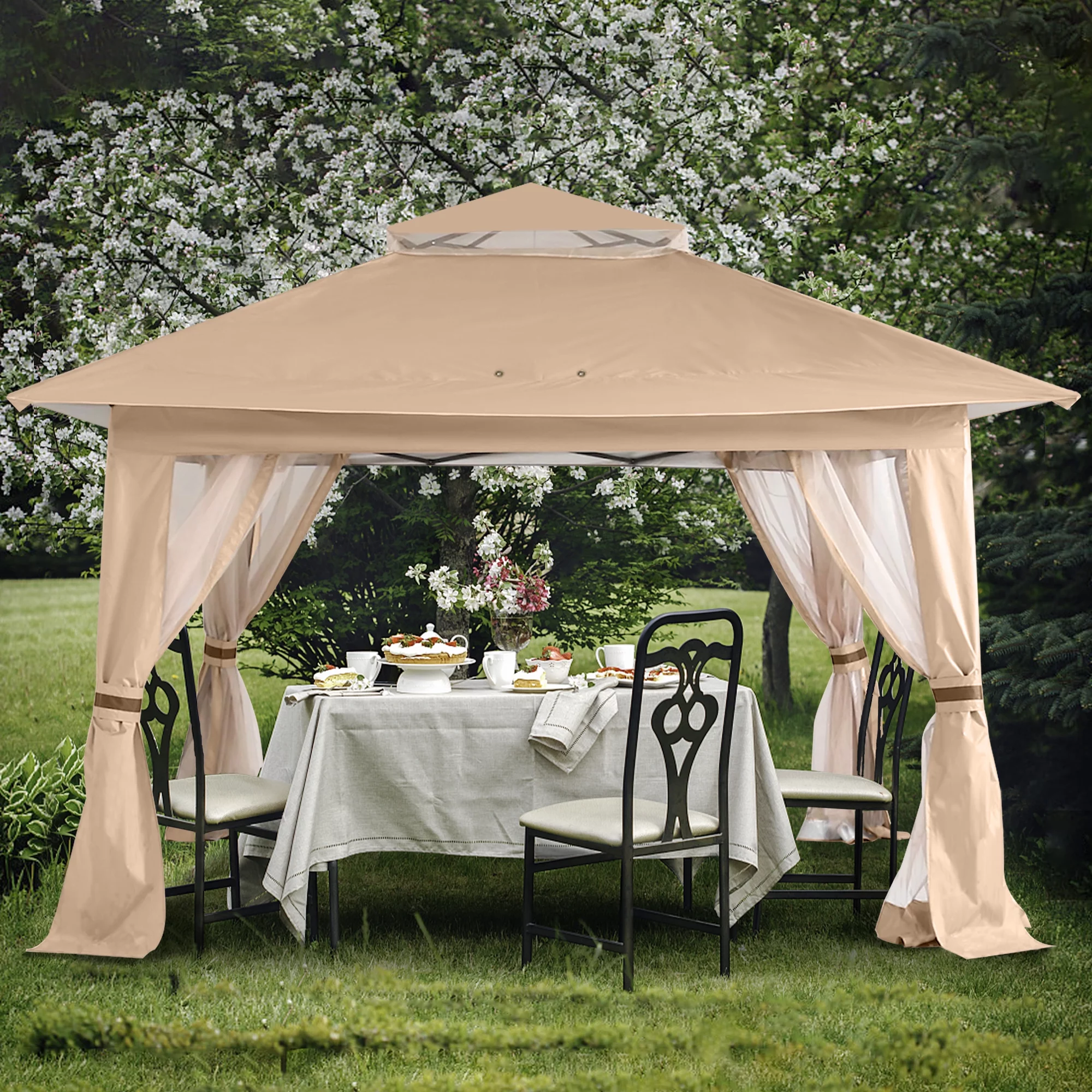 ABCCANOPY 13'x13' Gazebo Tent Outdoor Pop up Gazebo Canopy Shelter with Mosquito Netting, Khaki