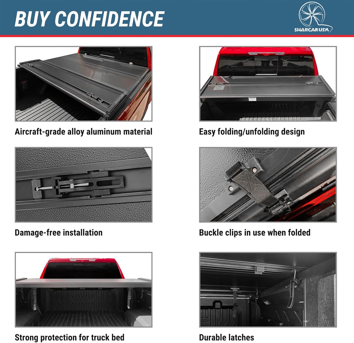 SHARCAR USA Hard Quad-Fold Truck Bed Tonneau Cover | SC-012Q | Fits 2015-2022 Ford F-150 5.5'/67.1" Bed