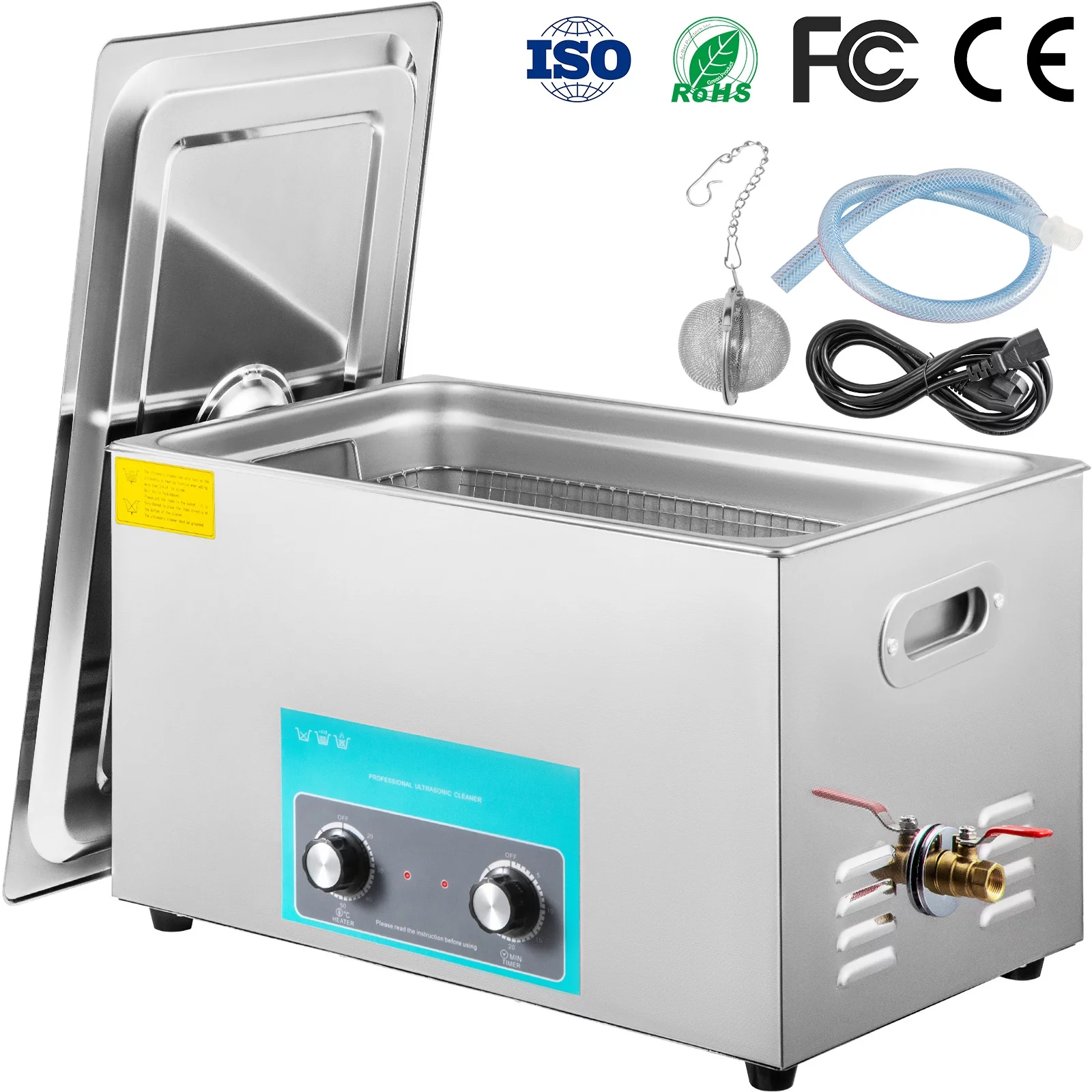 VEVORbrand 30L Ultrasonic Cleaner 304 Stainless Steel Professional Knob Control Ultrasonic Cleaners with HeaterTimer for Jewelry Watch Glasses Circuit Board Dentures Small Parts Dental Instrument