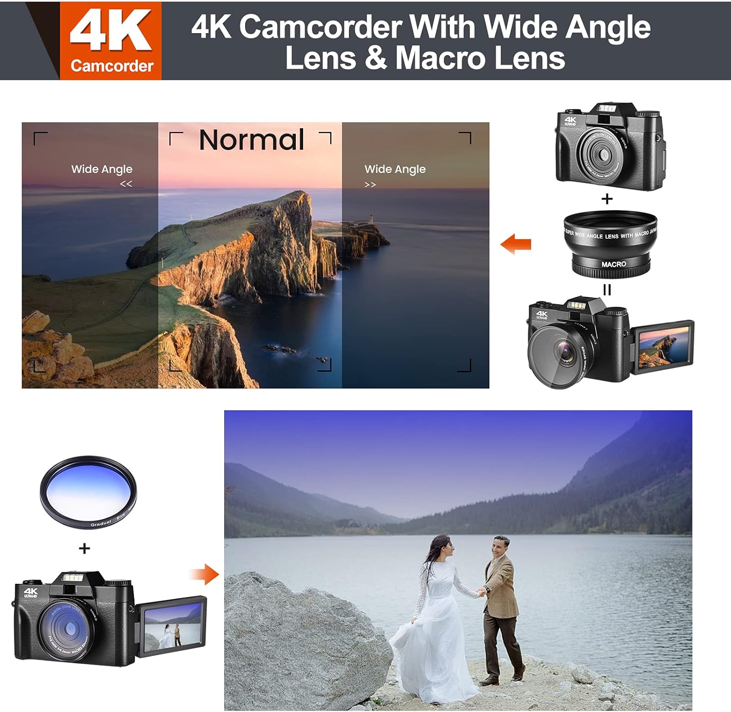 4K Digital Vlogging Camera for YouTube Autofocus Camcorder for Photography 48MP Video Camera with WiFi Connection 3.0" IPS Flip Screen, Wide Angle Lens,16X Digital Zoom (32GB SD Card, 2 Batteries)