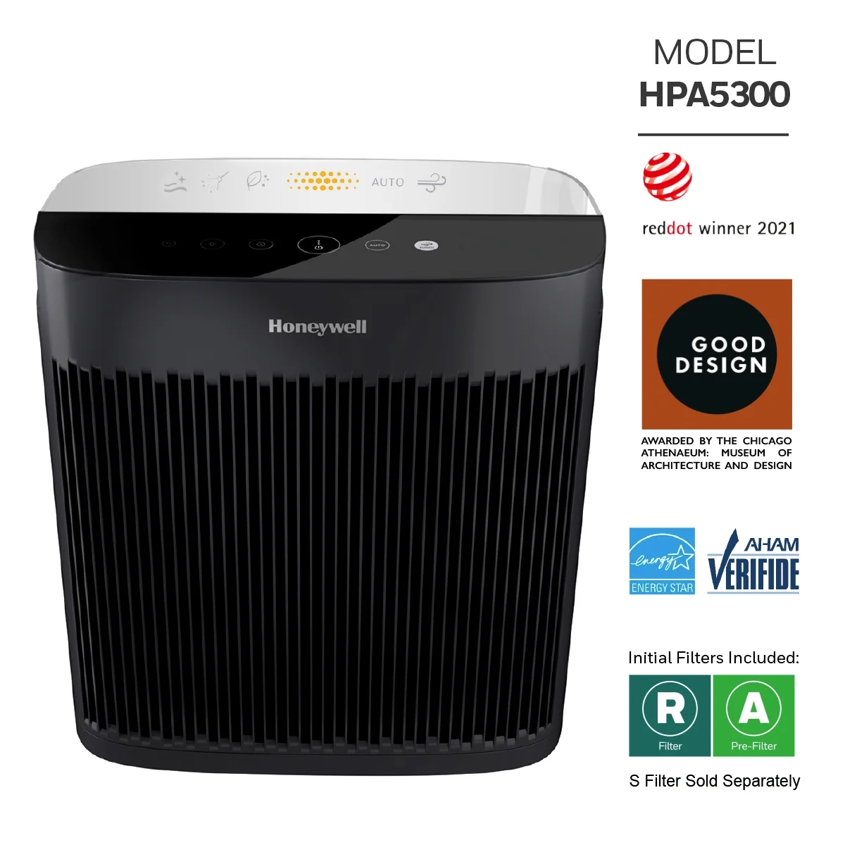 Honeywell Air Purifier, HPA5300B, 500 sq ft, HEPA Filter,  Allergen, Smoke, Pollen, Dust Reducer