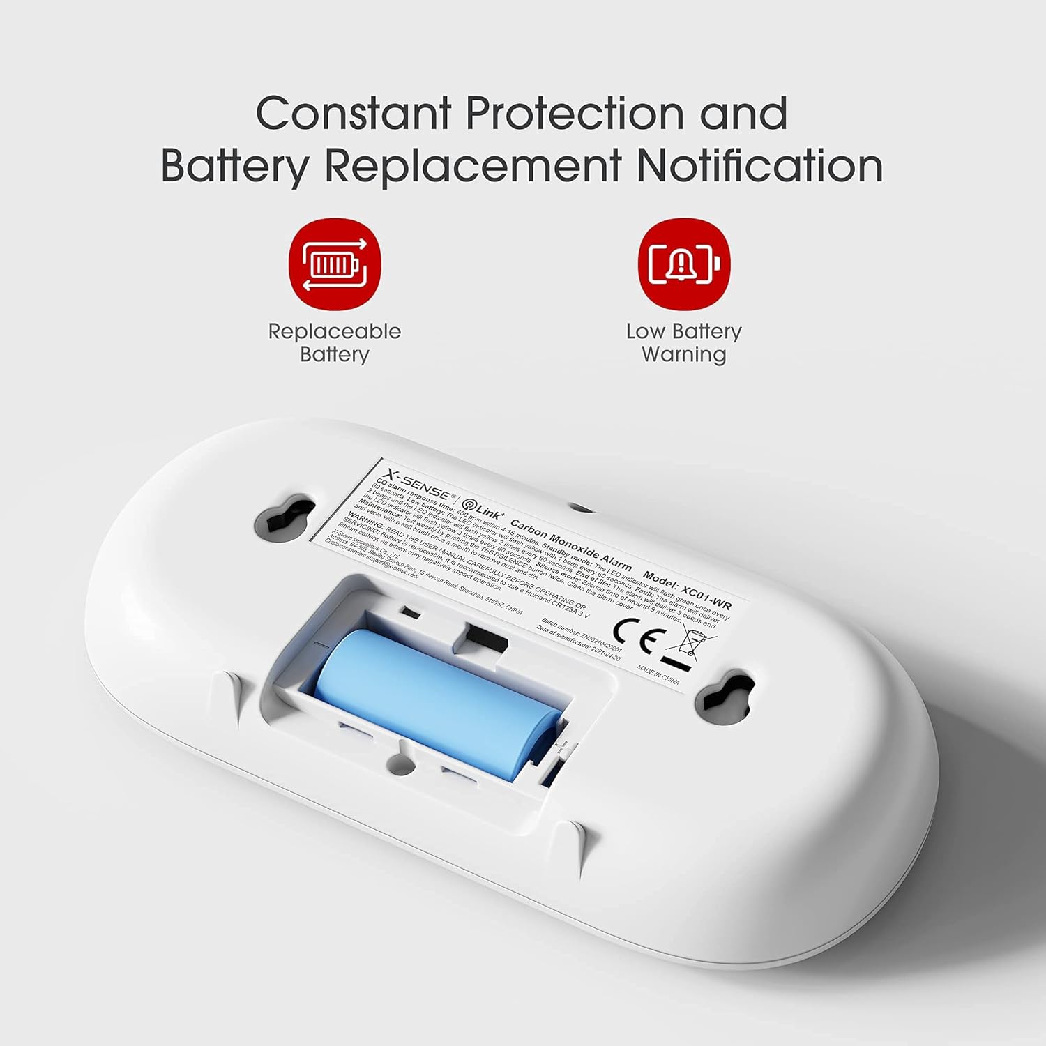 X-Sense Wireless Interconnected Carbon Monoxide Detector, Replaceable Battery Powered CO Alarm with Digital Display and Peak Value Memory, XC01-WR, Pack of 2