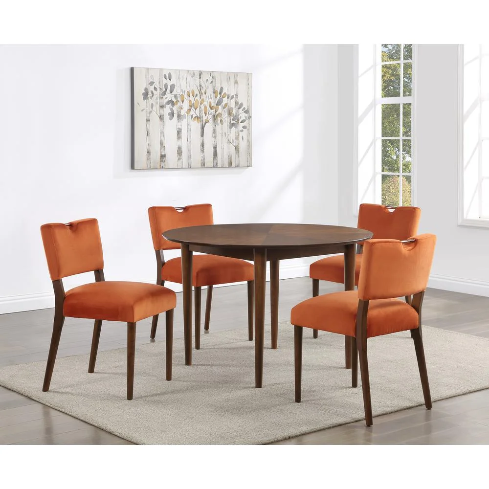 Comfort Pointe Bonito Burnt Orange Velvet 5-Piece Dining Set in Walnut Finish