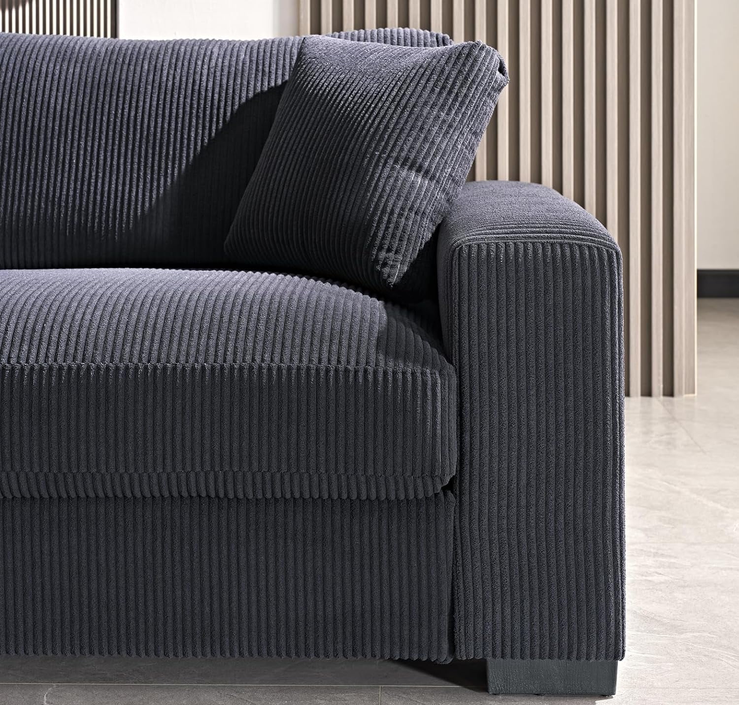Luxe Corduroy Sofa with 2 Toss Pillows, Spacious and Comfortable 3 Seater Couch