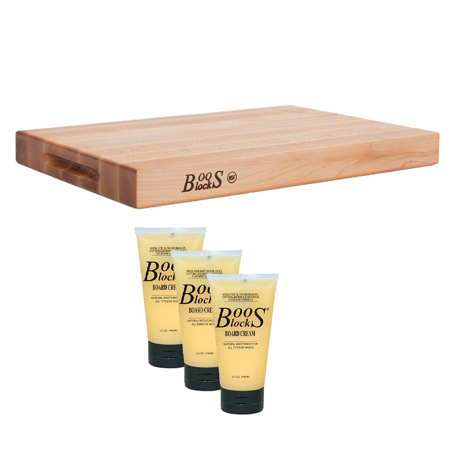 John Boos Maple Reversible 18 x 12 inch Cutting Board and Moisture Cream Set, Brown