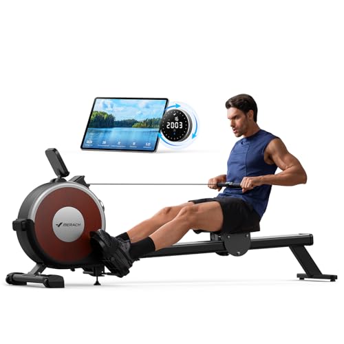 MERACH Rowing Machine, Magnetic Rower Machine for Home, 16 Levels of Quiet Resistance, Dual Slide Rail with Max 350lb Weight Capacity, App Compatible
