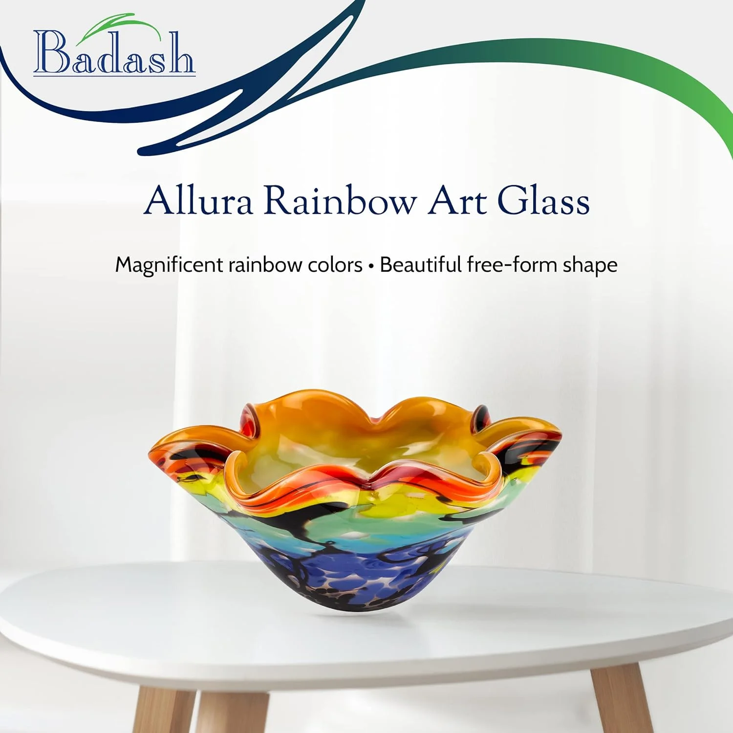 Allura Bowl - Murano- Rainbow Art Glass - Murano- Art Glass Bowl Centerpiece - 8” Mouth-Blown Glass Bowl - Decor Bowl Centerpiece Home Decor Accent