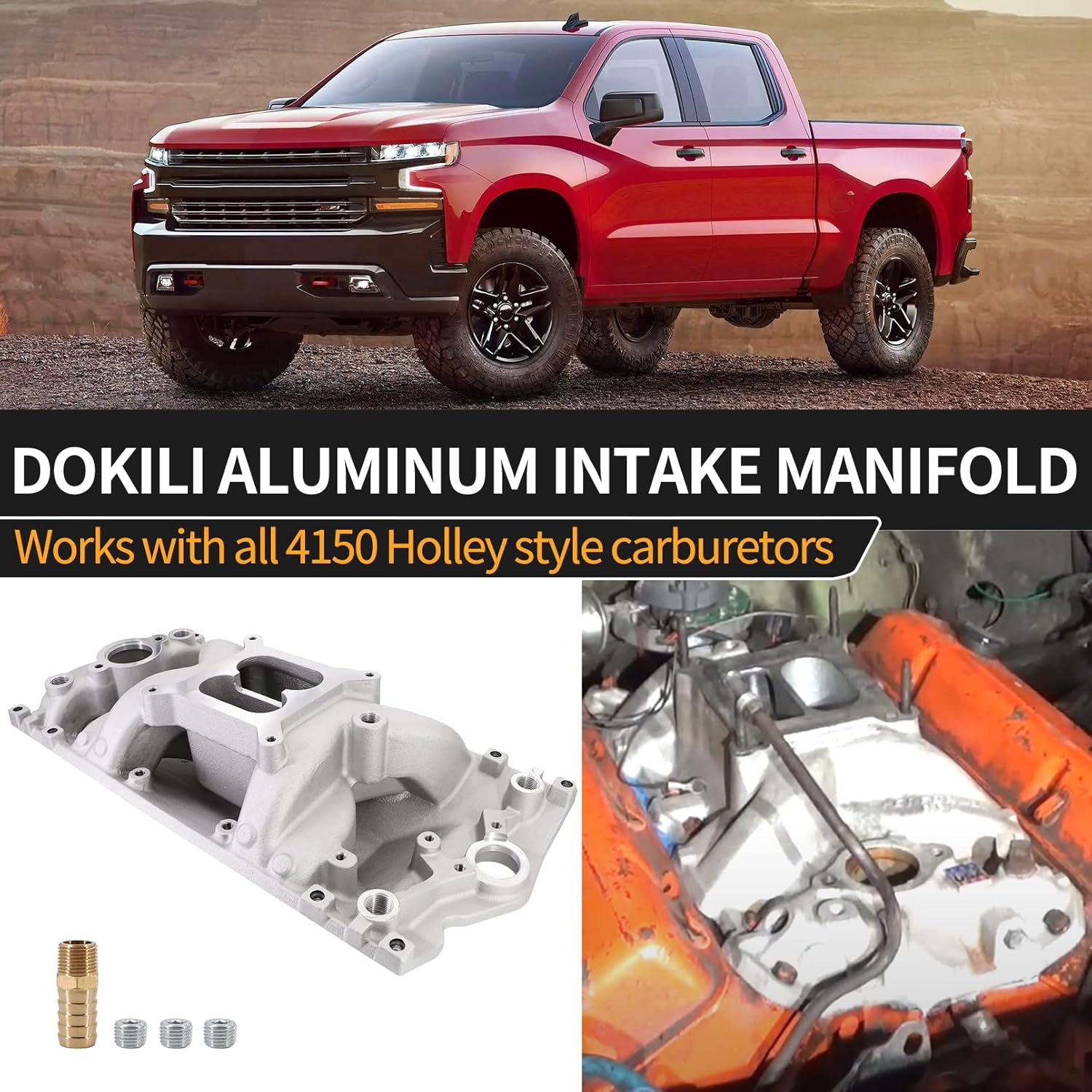 Dokili Aluminum Intake Manifold Small Block Air Gap for SBC Vortec 350 1996-up