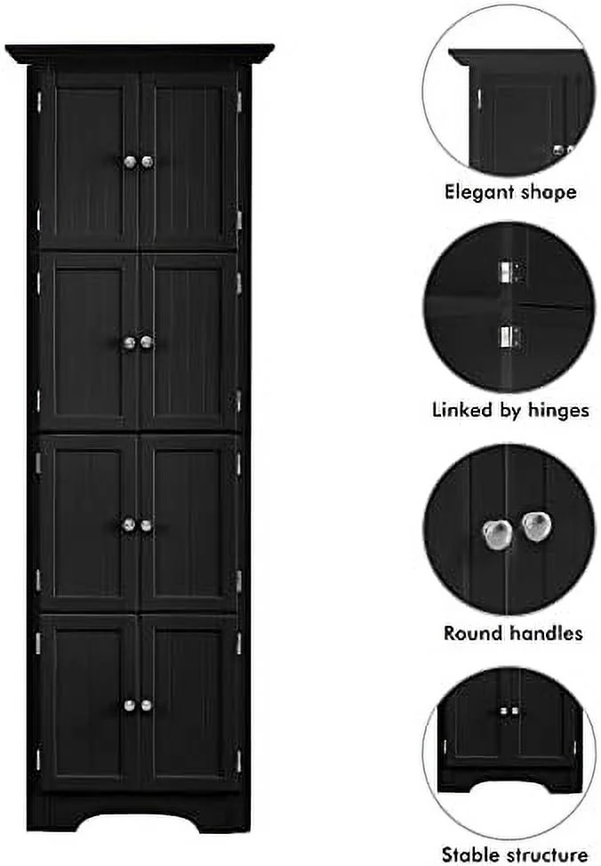KHBIULIFE Corner Cabinet 72\u201C Tall  Cabinet with 8 Doors and   Free Standing Corner Hutch Cabinet for Bathroom Kitchen Living Room Office (Corner-Black)