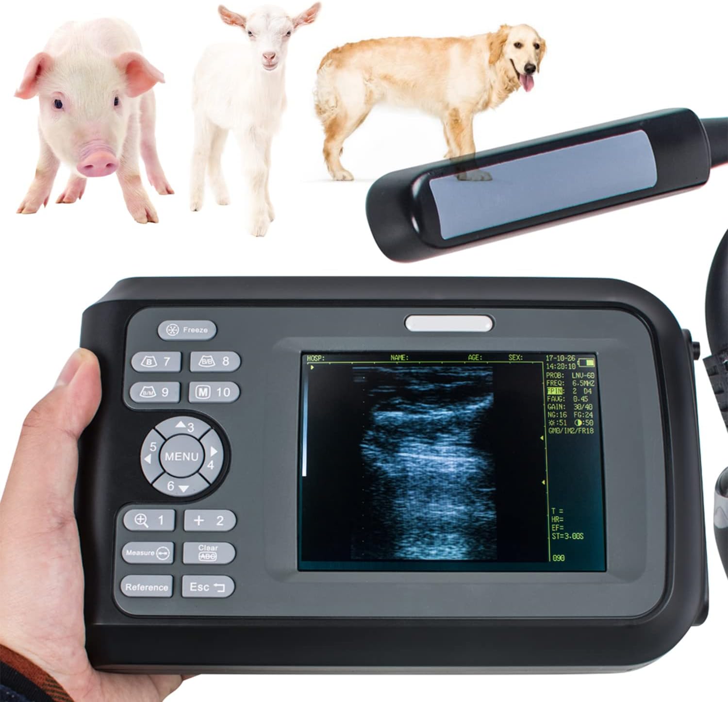 meadowmaze Veterinary Portable Ul-tra-Sound Scanner Pregnancy Digital Handhold Vet Ultra Sound Machine V8 with 4.0MHz Rectal Convex Pro-be for Puppies, Cat and Pig, Goat