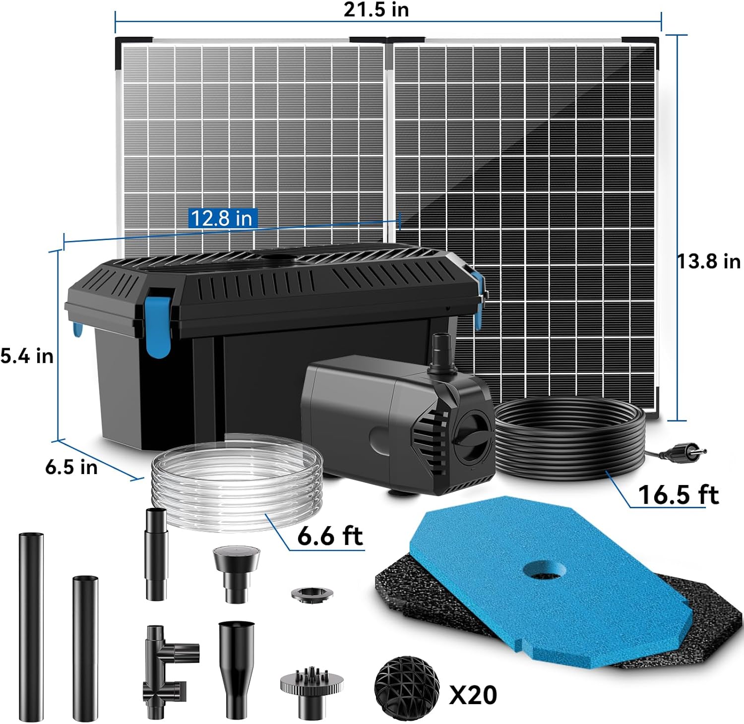 Antfraer Solar Fountain Pump with Pond Filter Kit, 40W Panel Solar Pond Pump with Pond Filter Box, Pond Filter for Outdoor Pond Garden Fountain Waterfall Water Feature