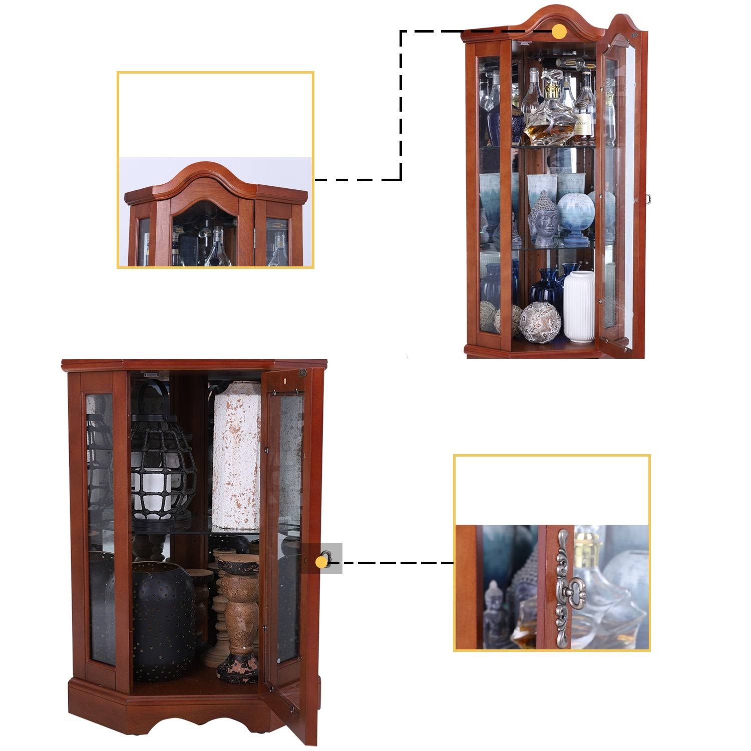 Phi Villa Lighted Corner Curio Display Cabinet - Brown