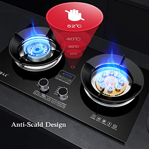 Gas Stove Cooktop 2 Burners,Portable Stainless Steel Built-in Gas Hob LPG/NG Dual Fuel Easy to Clean for RVs, Apartments Kitchen Stove