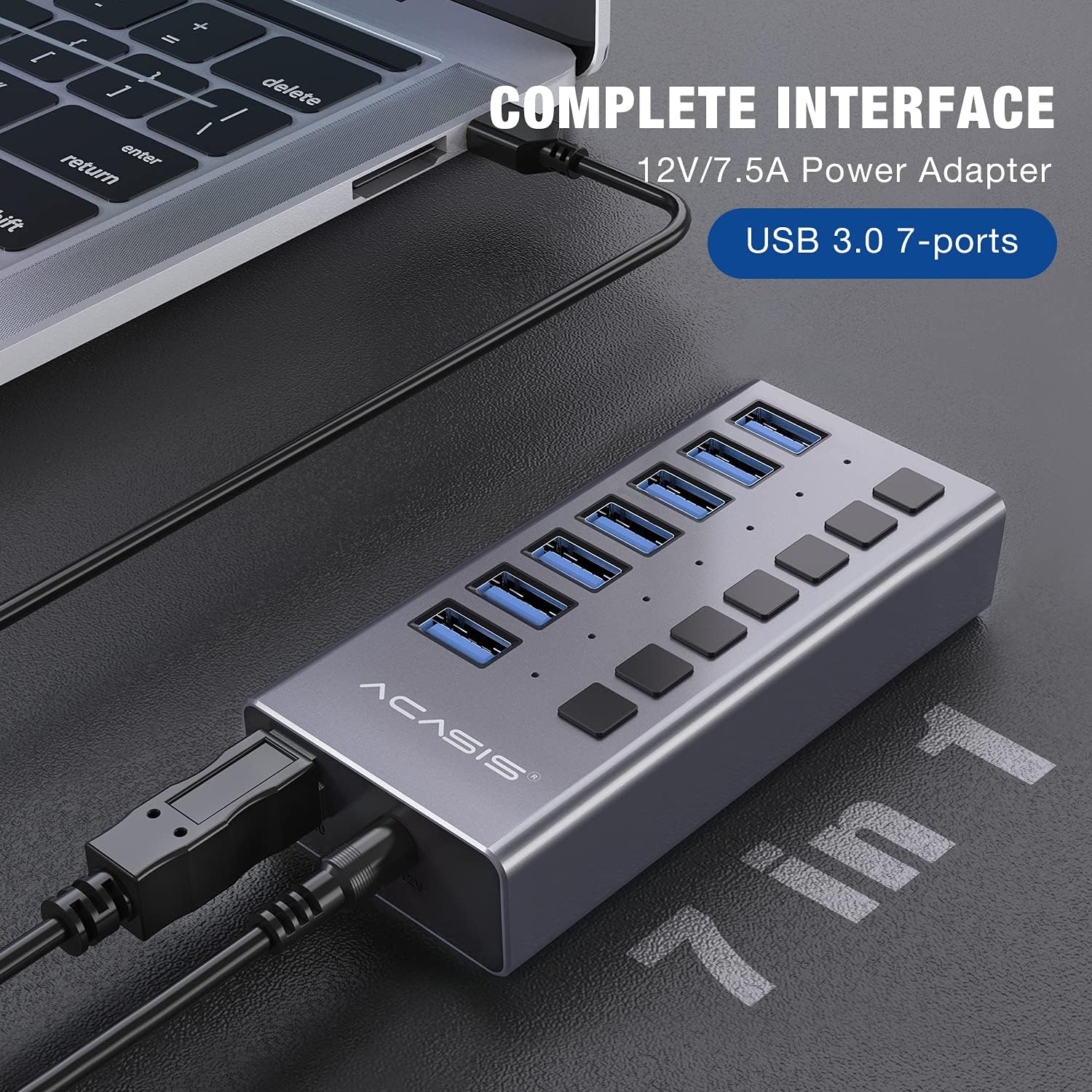 Powered USB Hub - ACASIS 10 Ports 48W USB 3.0 Data Hub - with Individual On/Off Switches and 12V/4A Power Adapter USB Hub 3.0 Splitter for Laptop, PC, Computer, Mobile HDD, Flash Drive and More