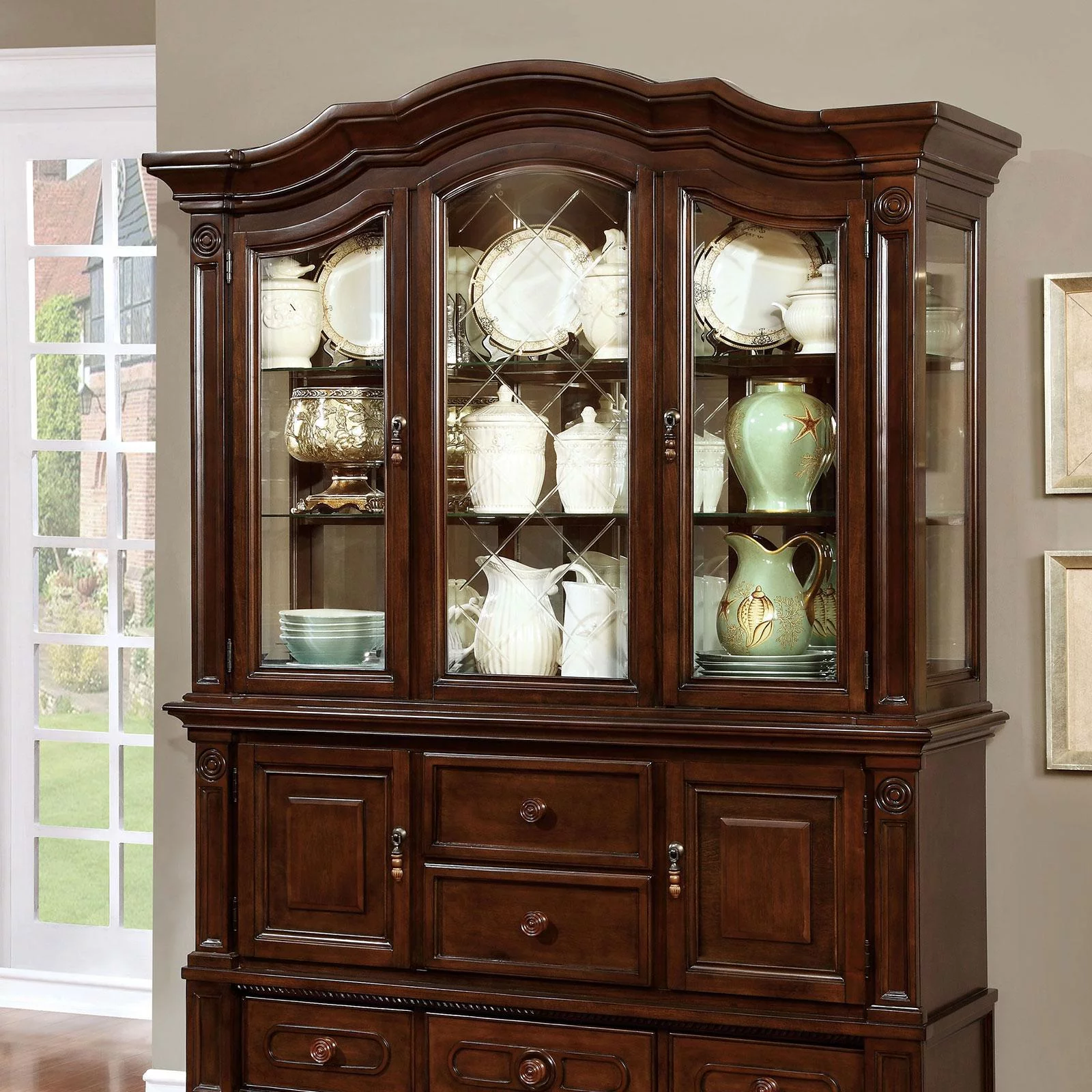 Traditional Wood Hutch buffet in Brown Alpena by Furniture of America