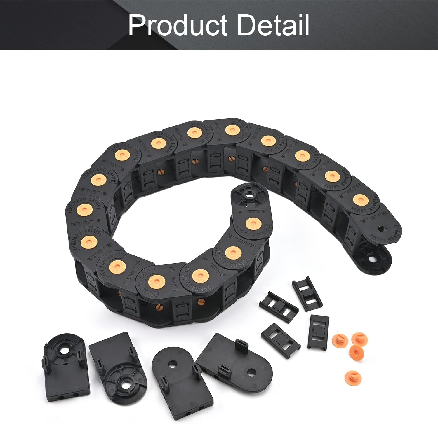 Fielect Drag Chain Cable Carrier Open Type with End Connectors R100 35X100mm 1 Meter Plastic for Electrical CNC Router Machines Black 1Pcs