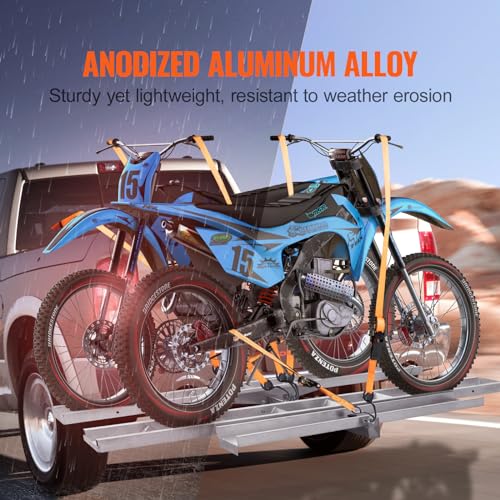 VEVOR Motorcycle Carrier, 2-Bike 600 LBS Aluminum Motorcycle Carrier Hitch Mount, Loading Ramp, Scooter Dirt Bike Trailer Hauler, Ratchet Straps and Stabilizer, for Car, Truck with 2" Hitch Receiver
