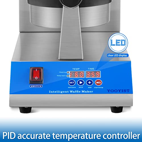 YOOYIST Commercial Belgian Waffle Maker Intelligent LED Temperature Non Stick