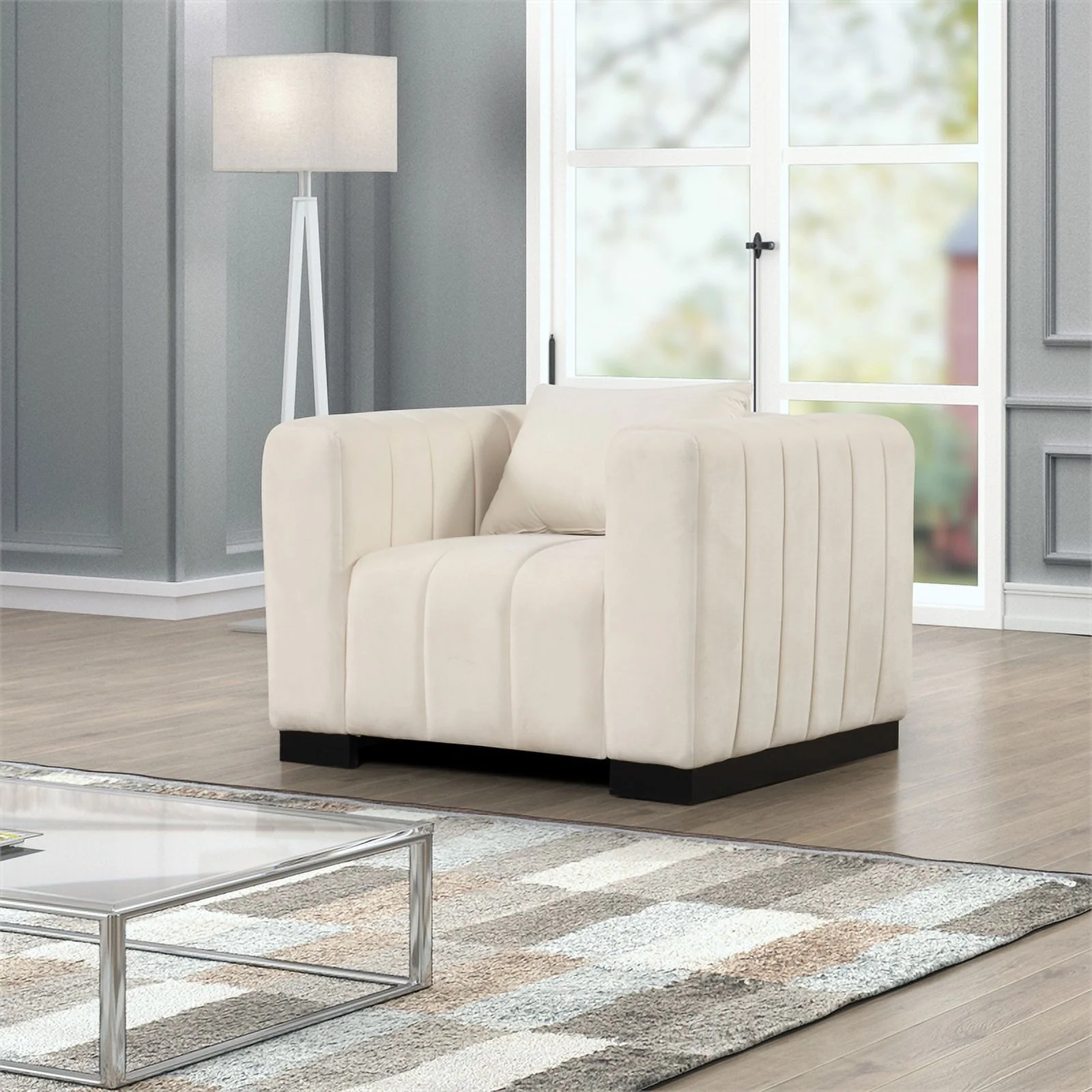Rnfurnishings 3-PC Living Room Furniture Velvet Sofa+Loveseat+Armchair Set-Beige
