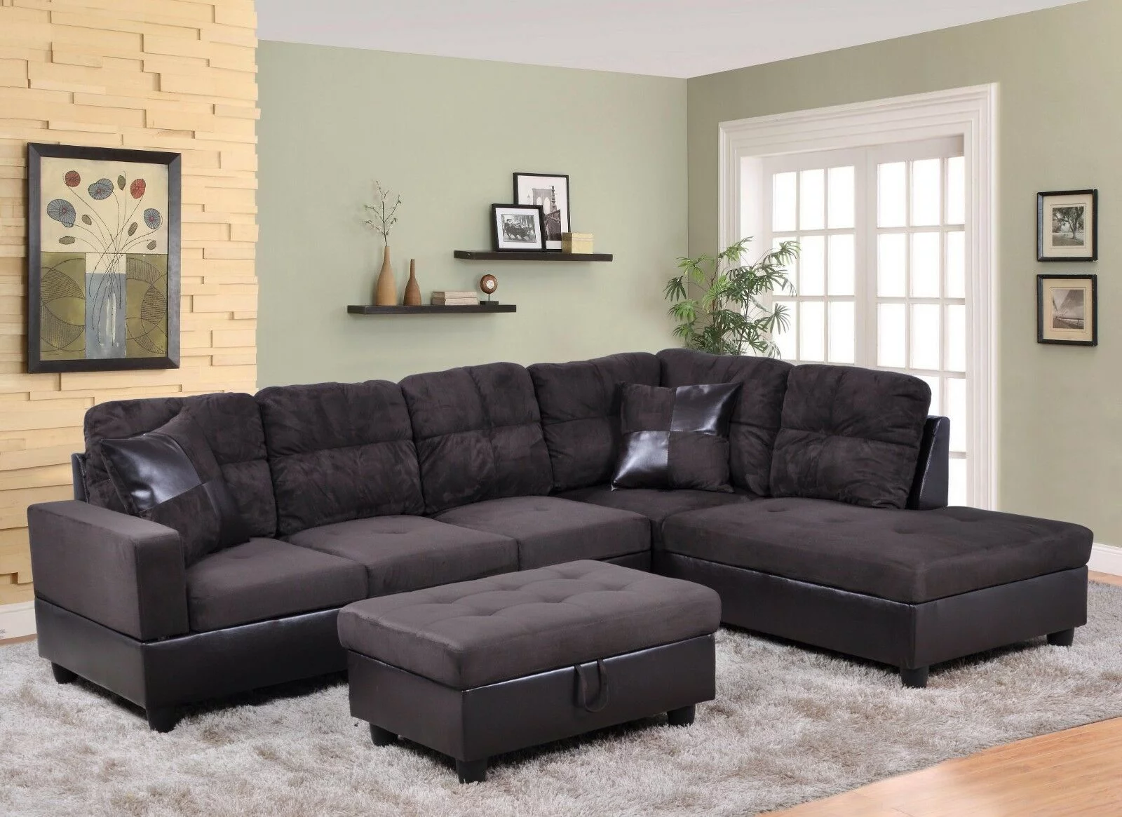 Ainehome 3 PCS Living Room Set, Sectional Sofa Set, Sectional Sofa in Home, with Storage Ottoman and Matching Pillows, Foam (Right Hand Facing, Espresso 1)