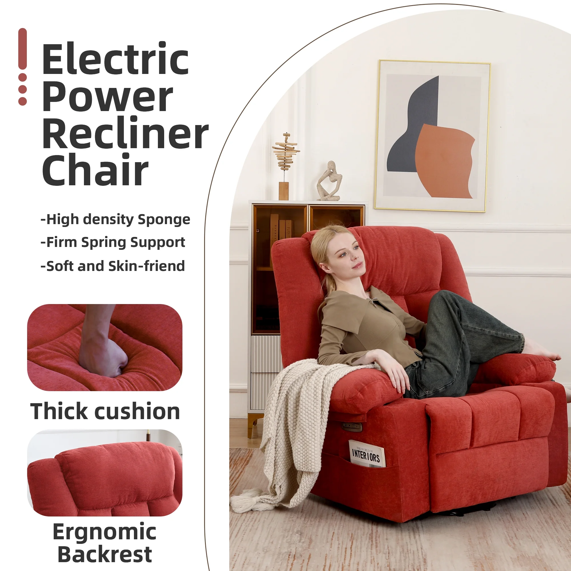 XINMICS Power Lift Recliner Chair for Elderly, Red