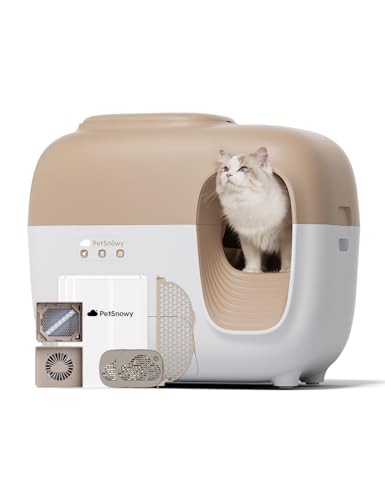 PetSnowy (Premium Version with Mini Mesh) Snow+ Self Cleaning Automatic Litter Box with Odor Free TiO2 System Automatic Cat Litter Box Self Cleaning for 3.3-20 lbs