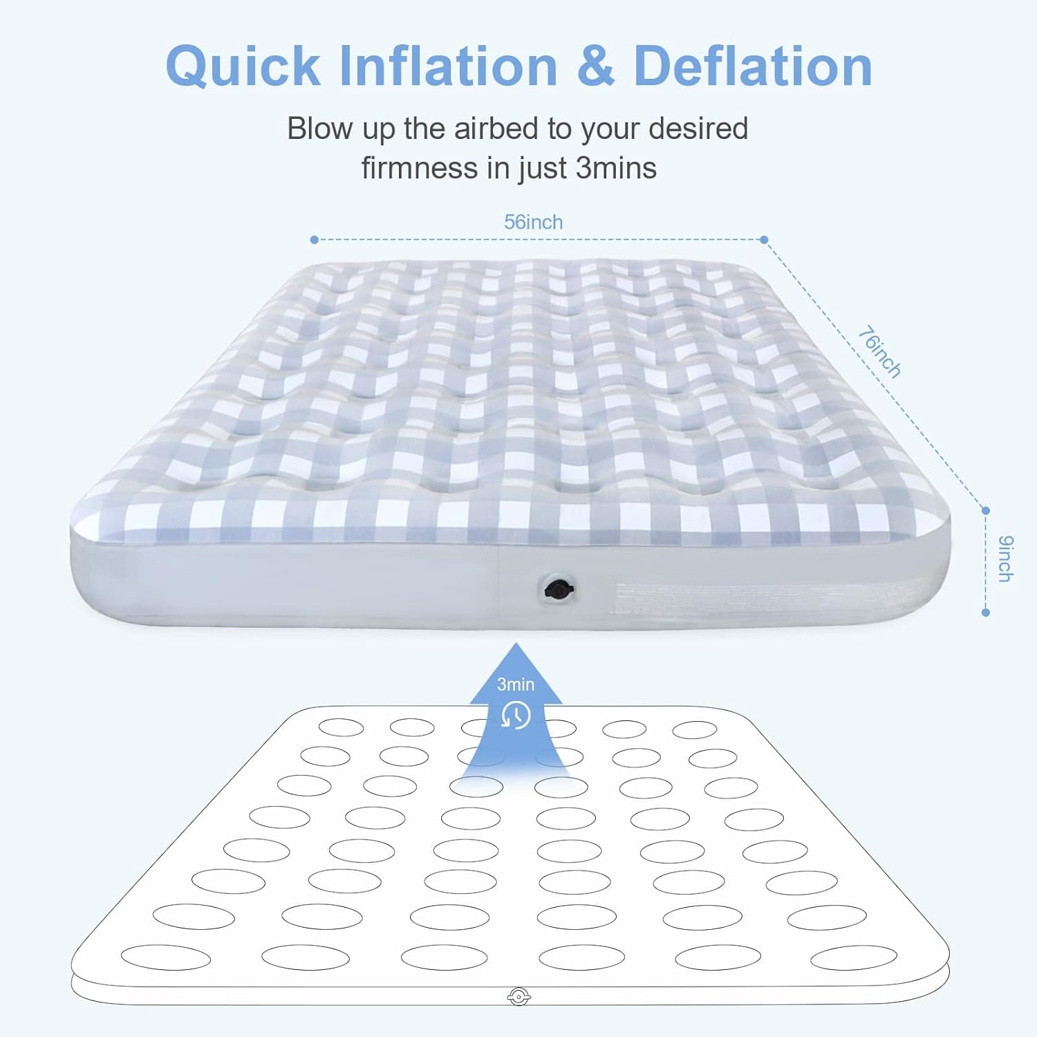 Giftway Queen Air Mattress Air Bed - Upgraded Inflatable Air Mattresses with Flocked Top Waterproof Cover Repair Kit -Foldable Blow Up Bed for Camping/Home/Guest/Travel - Housewarming Gifts for Family