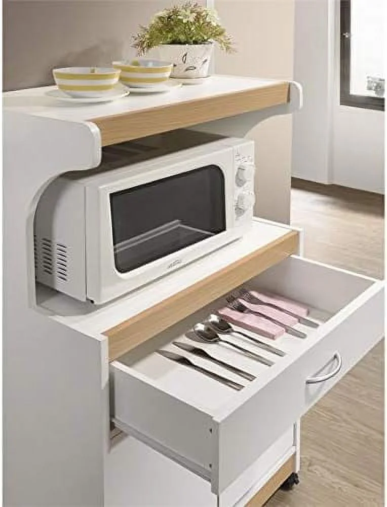 Microwave Kitchen Cart With Utenstil Drawer And Storage Cabinet In White