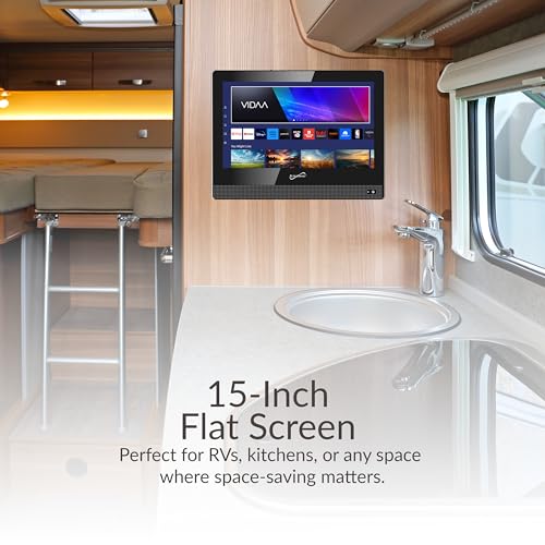 Supersonic SC-1520VTV 15.6 inch Smart AC/DC LED TV, Powered by VIDAA, 1080p, WiFi, Built-in Speakers, USB, HDMI, for Kitchen, RV, Boat, Truck, Playroom, Dorm Room, Remote, DC Car Cord Included