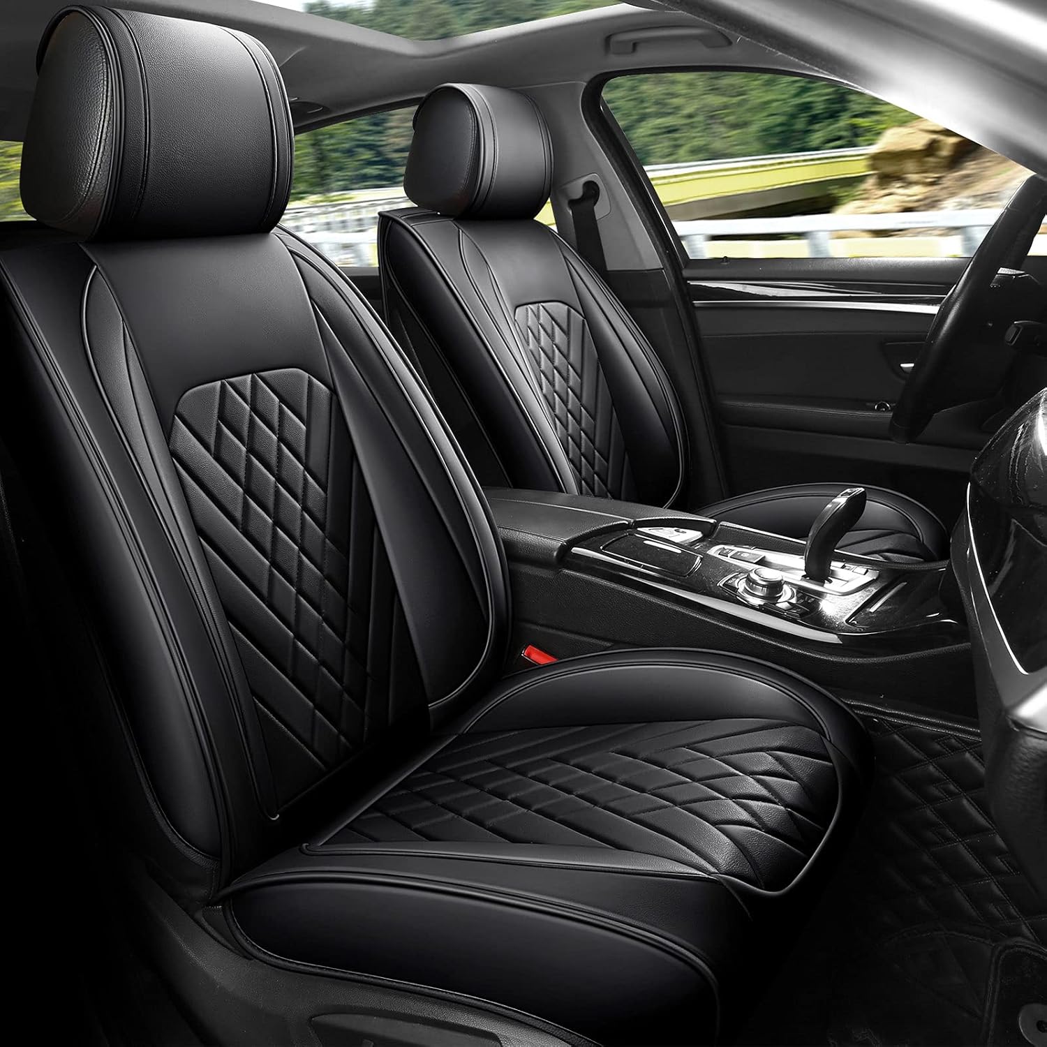 FREESOO Car Seat Cover Full Set, Leather Seat Covers Auto Accessories Waterproof Universal Fit for 5 Seats Sedan SUV Pick-up Truck (Grey 13)