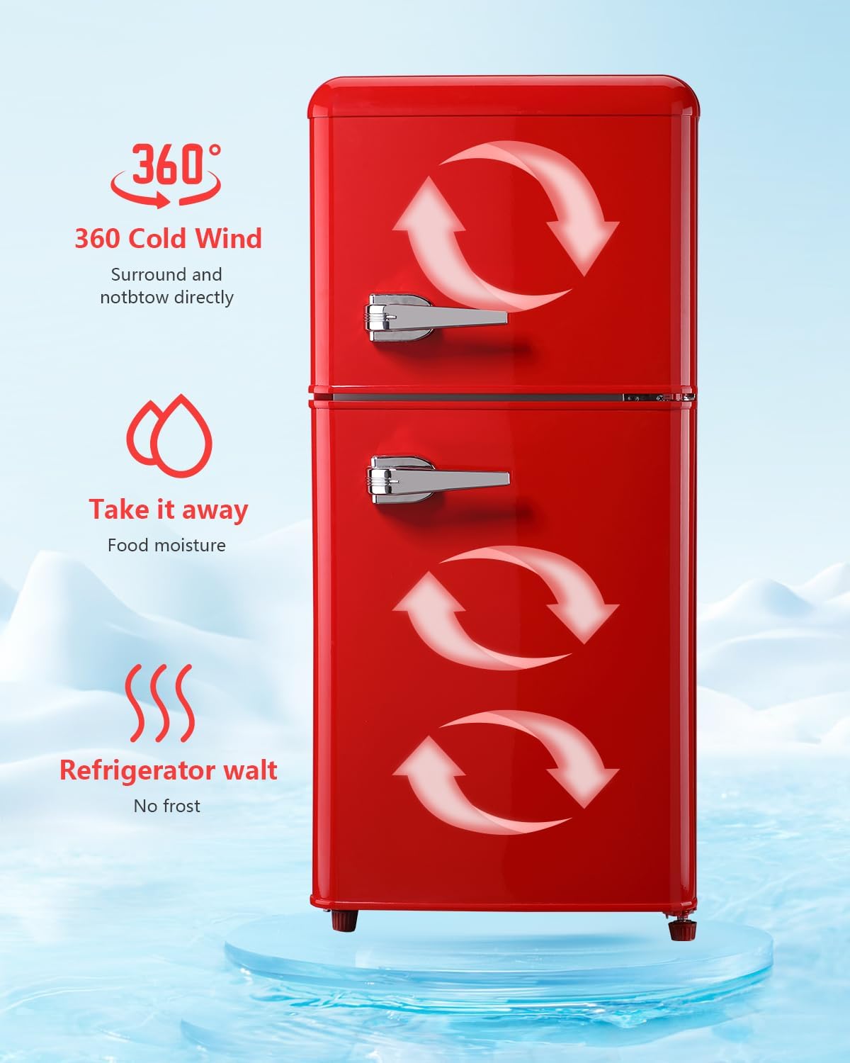 3.5 Cu.Ft Compact Refrigerator, Retro Fridge with Dual Door, Small Refrigerator with freezer,7 Level Adjustable Thermostat for Garage, Dorm,Bedroom, Office, Apartment-Red