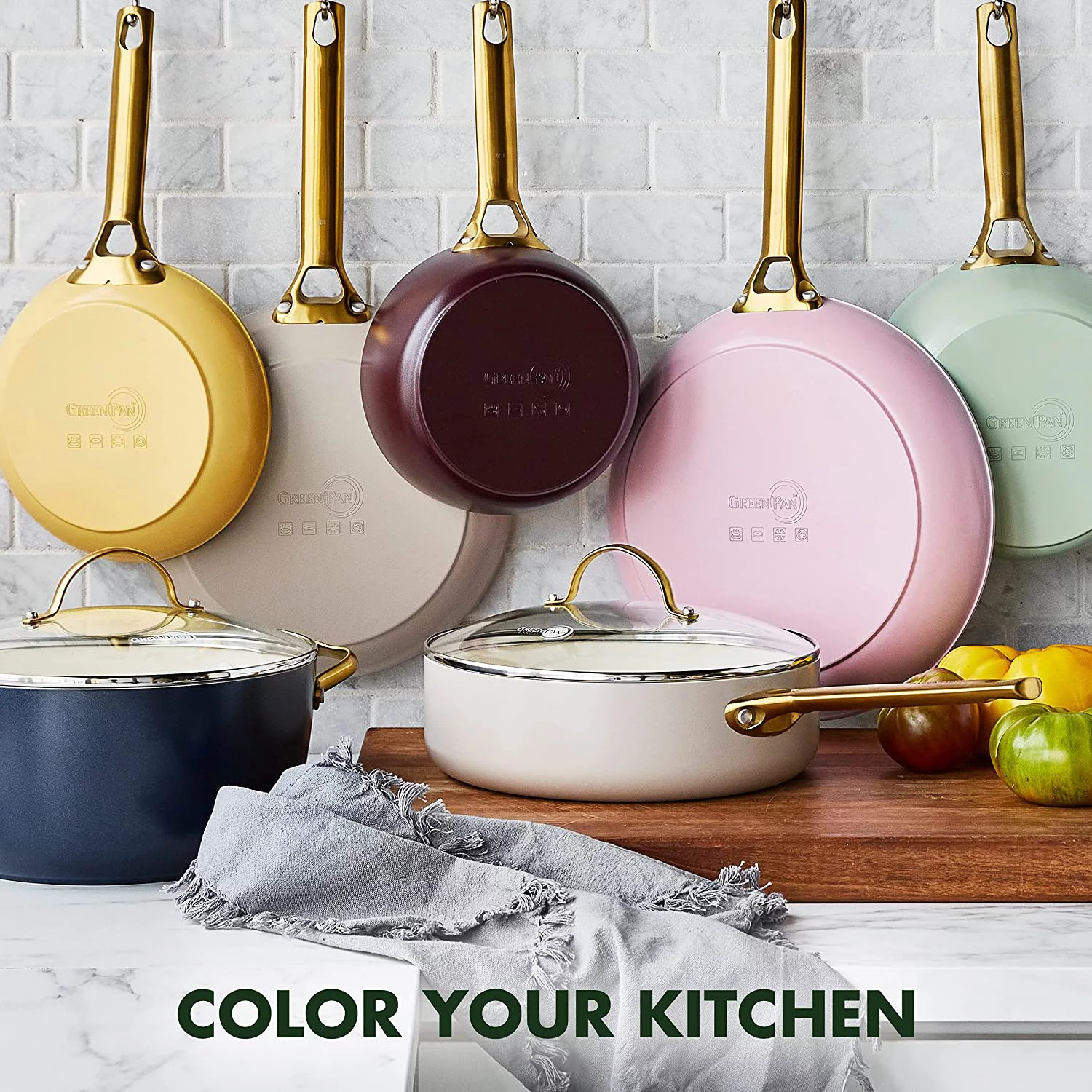 en Reserve Hard Anodized Healthy Ceramic Nonstick 10 Piece Cookware Pots and Pans Set  Gold Handle  PFAS-Free  Dishwasher Safe  Oven Safe  Twilight Blue