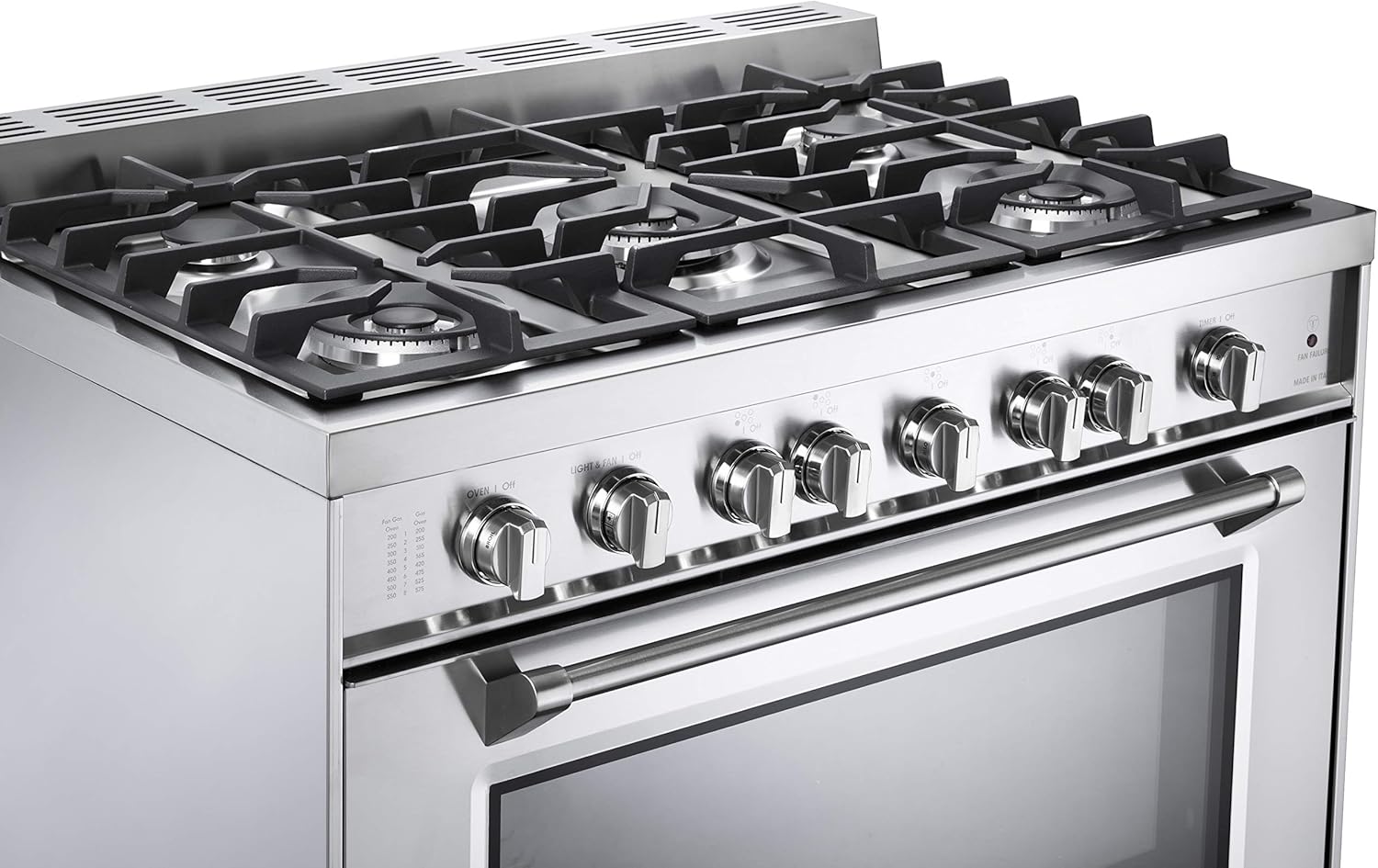 Verona Prestige Series VPFSGG365SS 36 inch All Gas Range Oven Freestanding 5 Sealed Burners Stainless Steel Storage Drawer Turbo Convection
