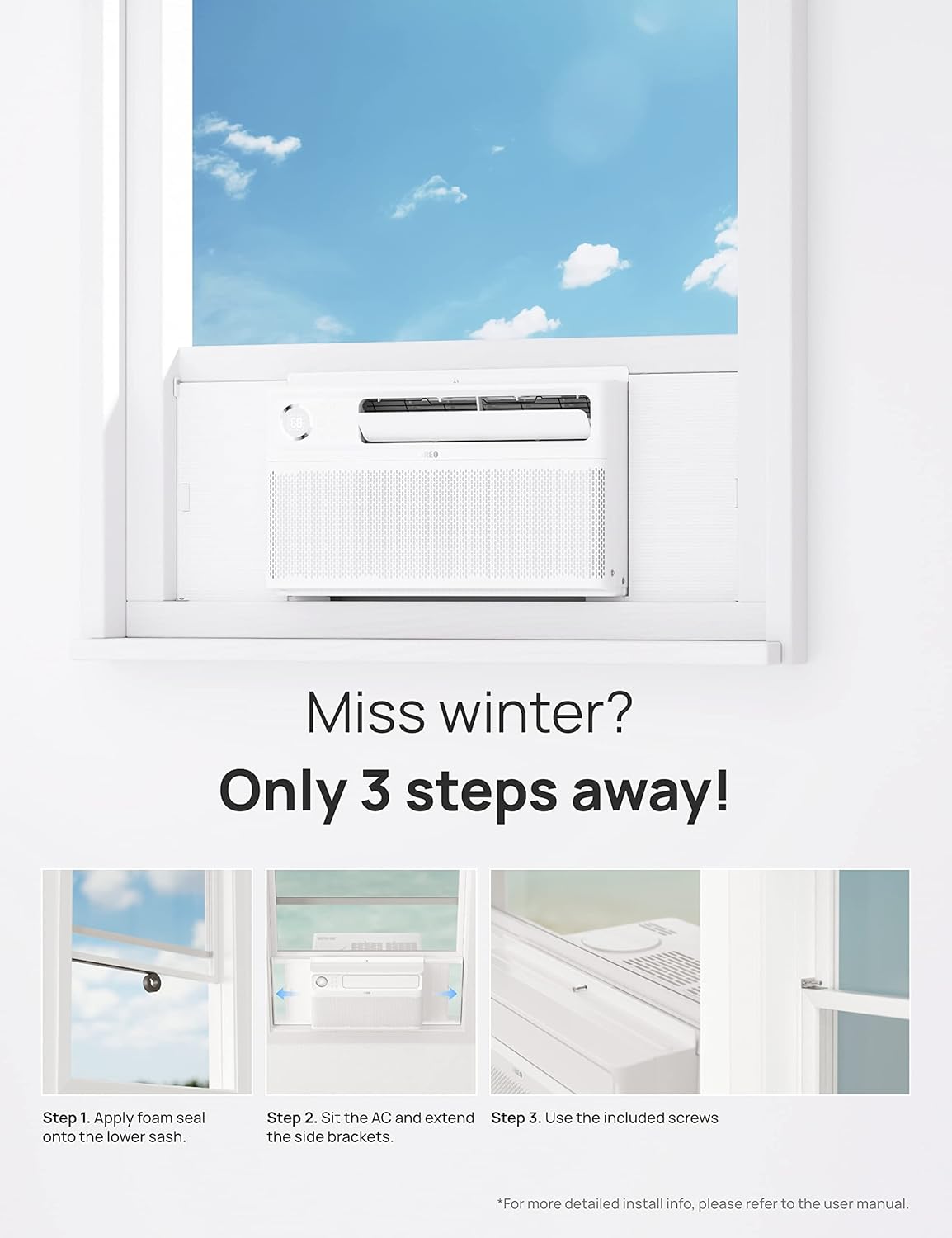 Dreo Inverter Window Air Conditioner, 7500 BTU AC Unit for Room Bedroom, Easy Installation, 42db Ultra Quiet, 35% Energy Savings, Cools 200-400 sq ft