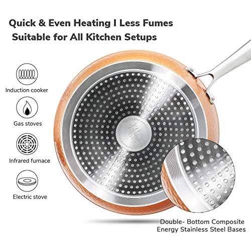 Hammered Copper Pots and Pans Set - Induction Dishwasher Safe Kitchen Nonstick Cookware Sets