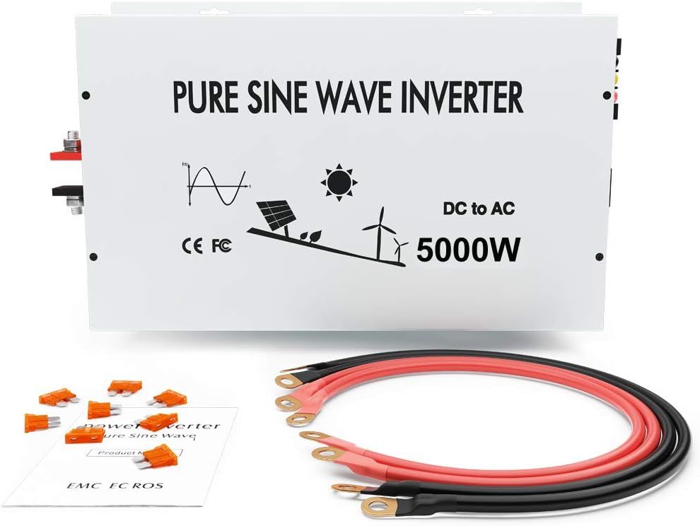 WZRELB 5000W Pure Sine Wave Power Inverter DC 48V to 110V 120V AC Car Inverter with Dual Outlets +Hardwire Terminal +Digital LED Display Solar Converter