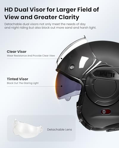 ILM Vintage Full Face Modular Motorcycle Helmet for Adults Men ATV UTV Snowmobile with 180° Reversible Chin Guard DOT Model-B707(Matte Black, L)