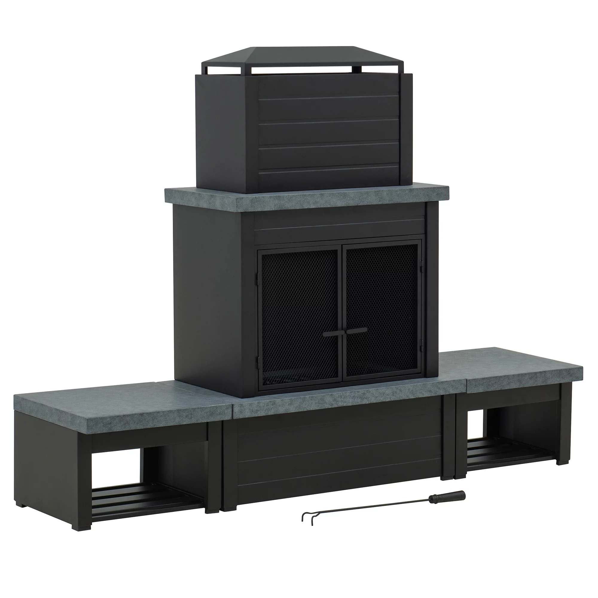 Sunjoy Wood Burning Fireplace – Matte Black Outdoor Steel Fireplace with Chimney, Log Holders, Fireplace Tool, and PVC Cover