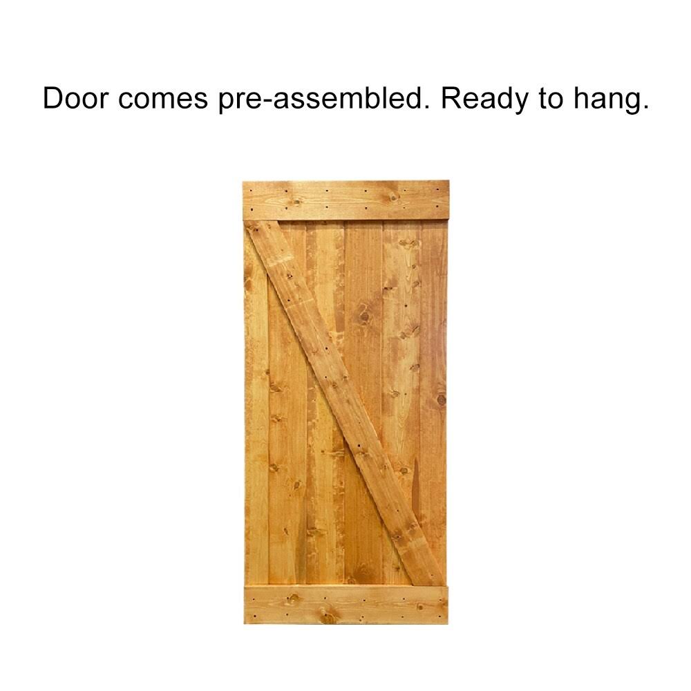 Calhome Z Bar Series 36 in. x 84 in. Pre-Assembled Red Walnut Stained Wood Interior Sliding Barn Door with Hardware Kit