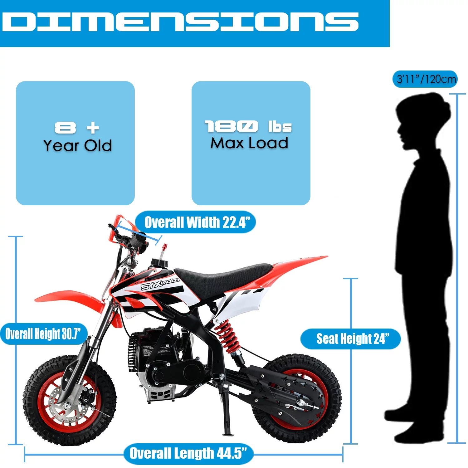 SYX MOTO MT-2 Gas Power 40cc 4 Stroke Kids Dirt Bike, Pull Start, Red, Brand New - Curated Treasures Market