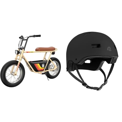 Razor Rambler 16 – 36V Electric Minibike with Retro Style, Up to 15.5 MPH, Up to 11.5 Miles Range & Retrospec Dakota Bicycle/Skateboard Helmet for Adults - Commuter, Bike, Skate, Scooter