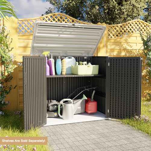 KINYING Horizontal Outdoor Storage Shed,47 Cu.ft Resin Outdoor Storage Cabinet Waterproof for Garden/Patio/Backyards
