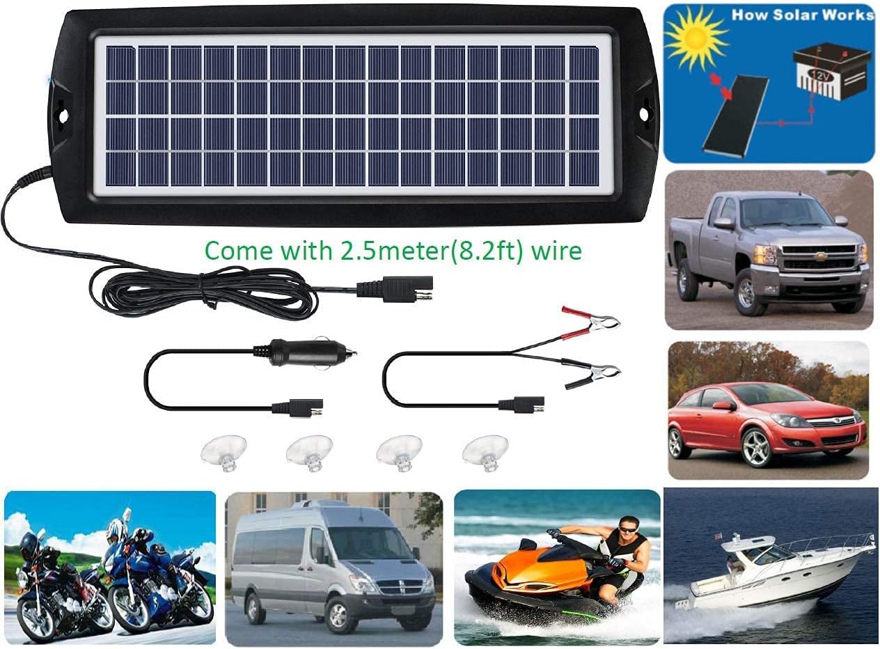 Sunway Solar Car Battery Trickle Charger & Maintainer 12Volt 8W Solar Panel Power Charger kit Portable Waterproof for Automotive RV Marine Boat Truck Motorcycle Trailer Tractor Powersports Snowmobile