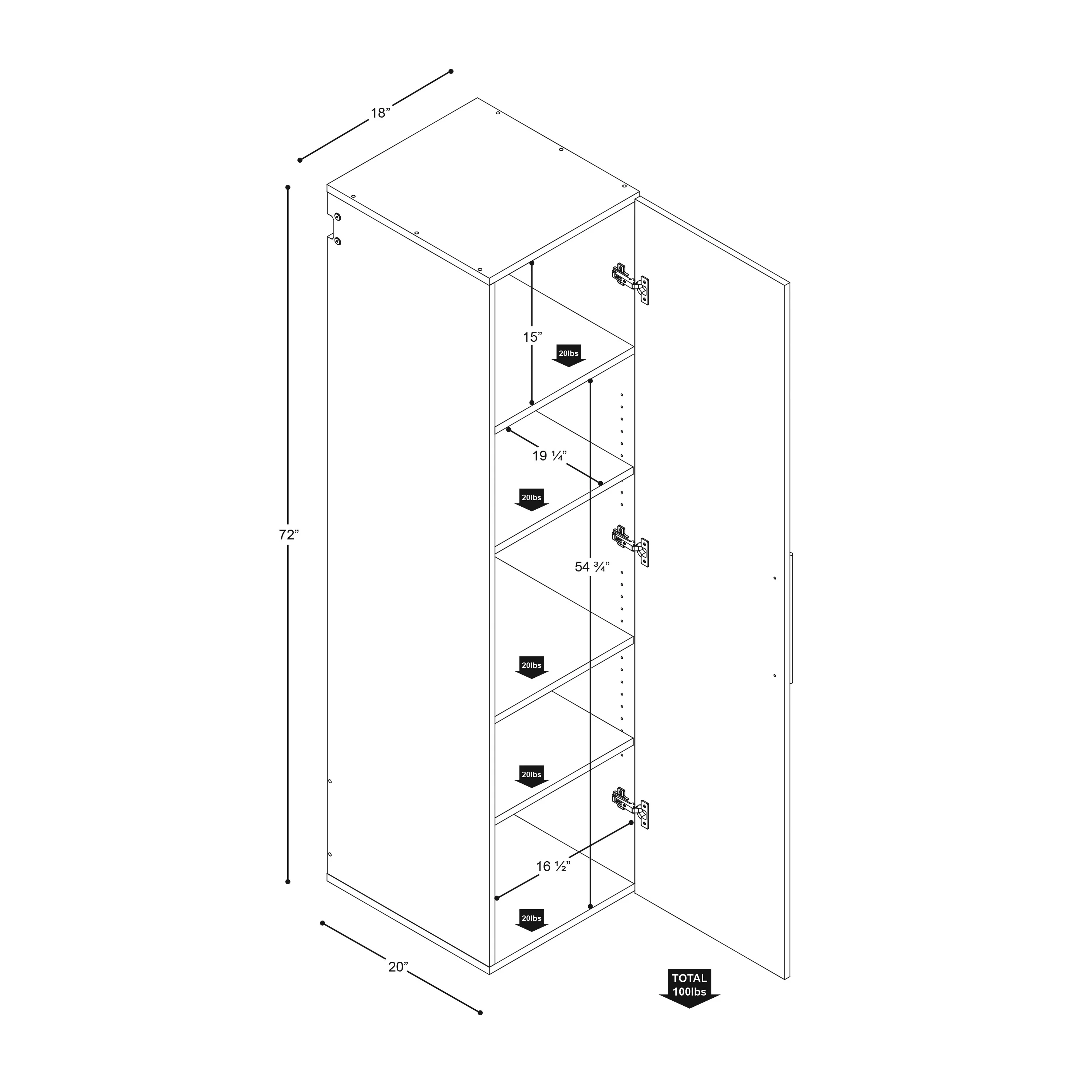 Prepac HangUps Narrow Wall Mounted Garage Storage Cabinet, 18" W x 72" H x 20" D, Light Gray
