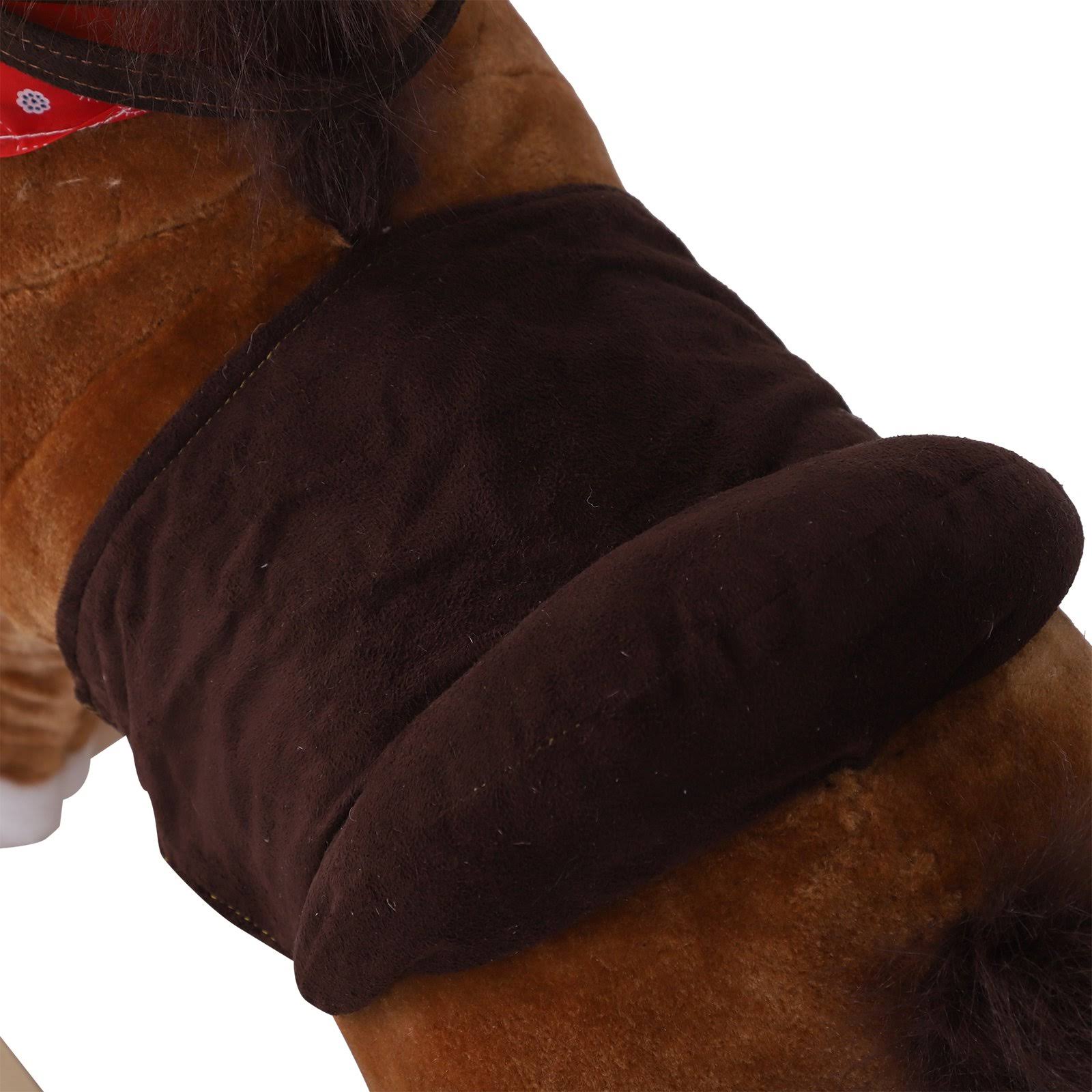 Qaba Kids Plush Toy Rocking Horse Ride on with Realistic Sounds u0026 Tail with Red Scarf