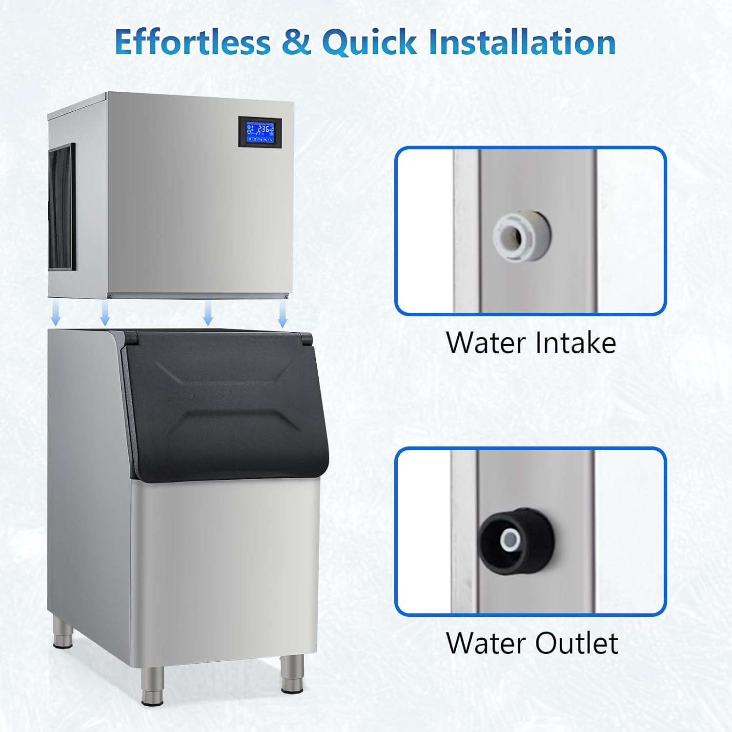 Commercial Ice Maker 350Lbs/24H, 1000W Stainless Steel Ice Machine with 310Lbs Ice Storage Bin, Free-Standing Ice Maker with LCD Panel Auto Operation, Industrial Ice Machine for Business
