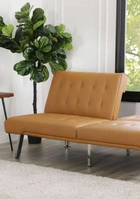 Abbyson Jackson Leather Foldable Futon Sofa Bed Camel