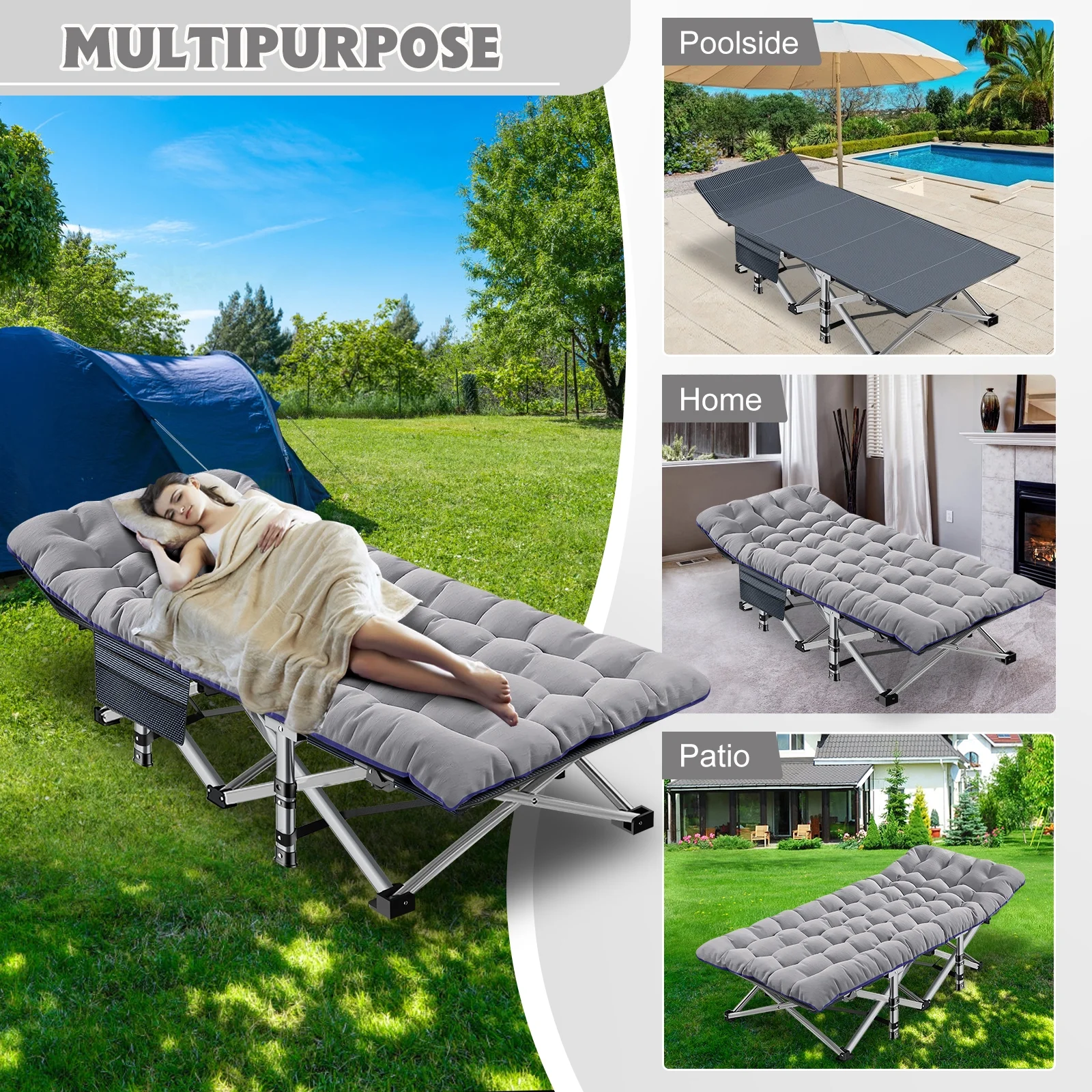Slsy 2 Pack Folding Bed Cot with 3.3 Inch 2 Sided Mattress, 900lb Loading Double-Layer 1200D Folding Camping Cots with Carry Bag, Portable Sleeping Cot Guest Bed