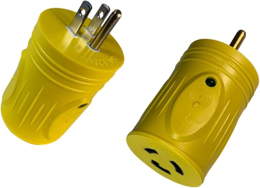 MARVINE CABLE Generator Shore Power Adapter 15Amp Male 5-15P to 20 Amp Lock Female L5-20R with Heavy Duty Construction & LED Indicate Pack of 2