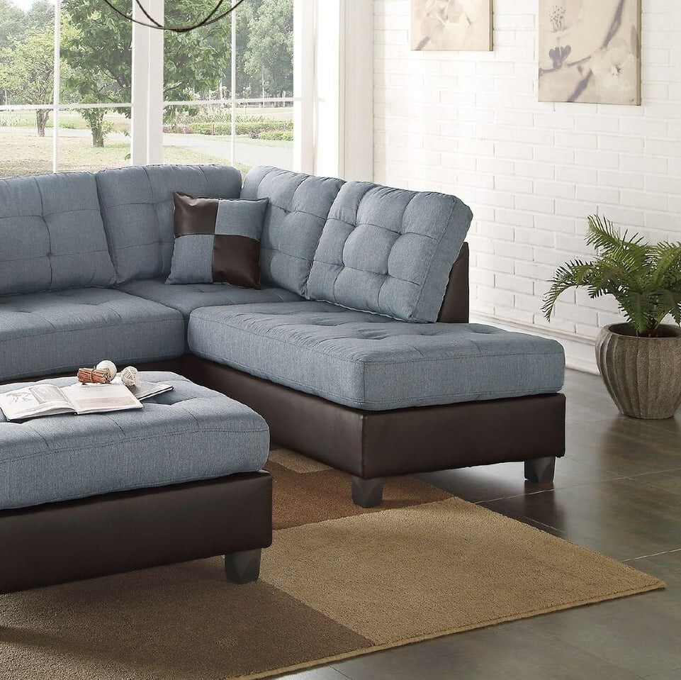 Sectional Sofa Set Contemporary Grey Linen Like Fabric Sofa Chaise Ottoman Tufted Comfort Couch Living Room Furniture